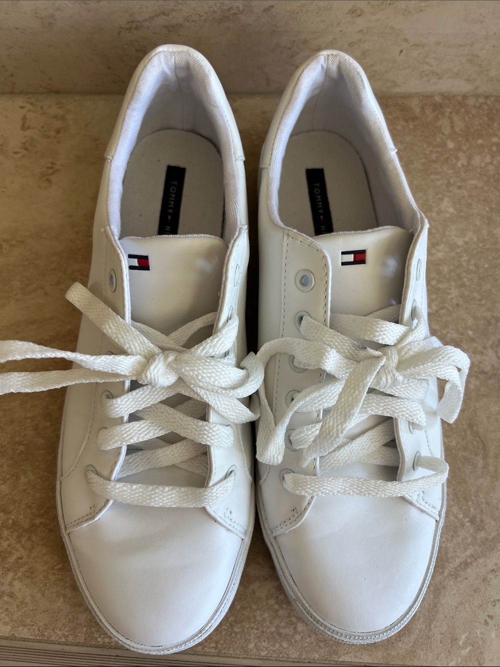 Tommy Hilfiger White Leather Sneakers with Flag Accent